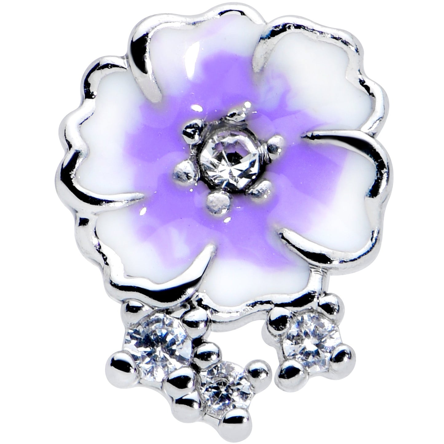 16 Gauge 1/4 Clear CZ Gem White Purple Flower Cartilage Tragus Earring
