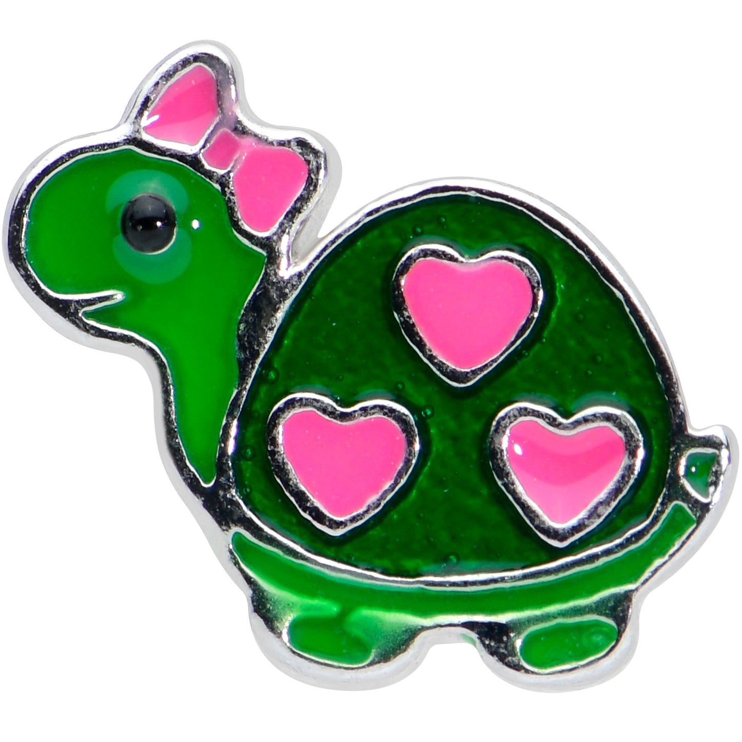 16 Gauge 1/4 Pink Hearts Bow Green Turtle Cartilage Tragus Earring