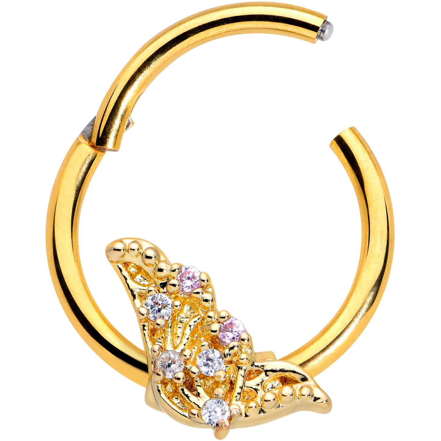 16 Gauge 3/8 Clear CZ Gem Gold Tone Butterfly Hinged Segment Ring