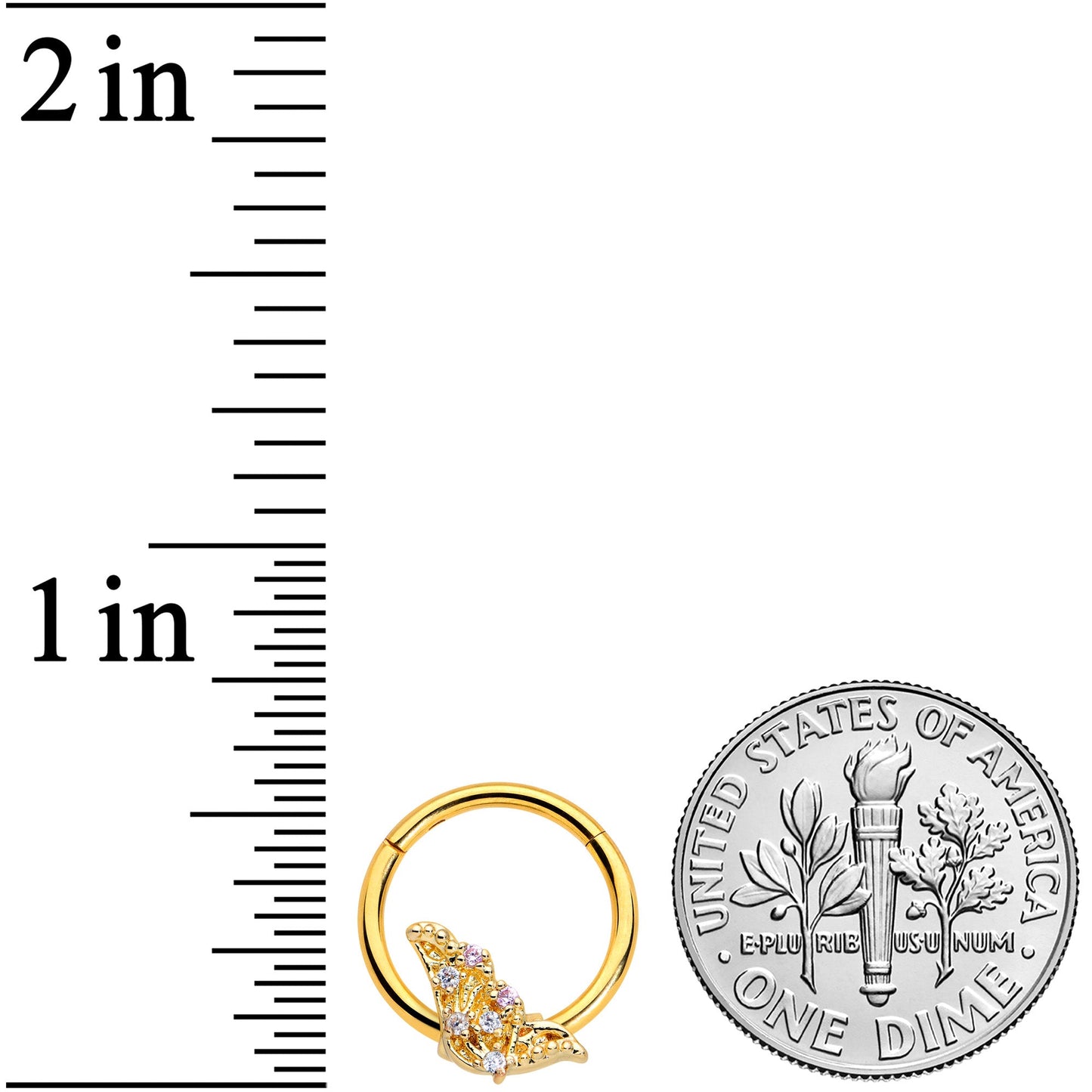 16 Gauge 3/8 Clear CZ Gem Gold Tone Butterfly Hinged Segment Ring