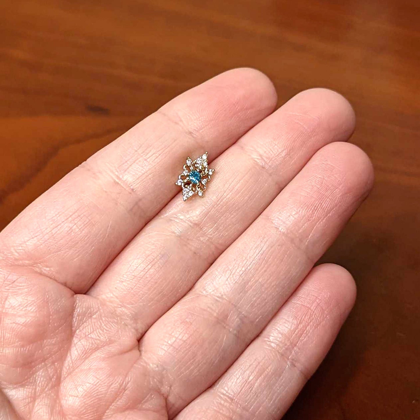 16 Gauge 1/4 Clear Blue Gem Gold Tone Royal Heart Labret Monroe Tragus