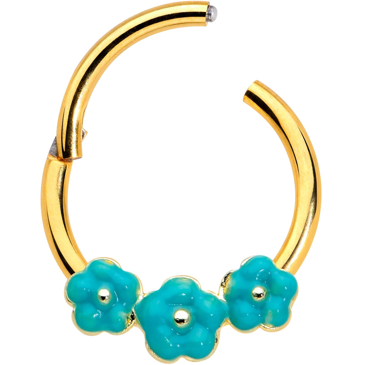 16 Gauge 3/8 Gold Tone Little Green Flower Hinged Segment Ring