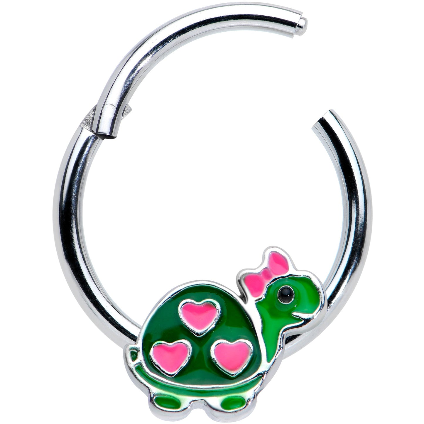 16 Gauge 3/8 Hearts Bow Pink Green Pretty Turtle Hinged Segment Ring
