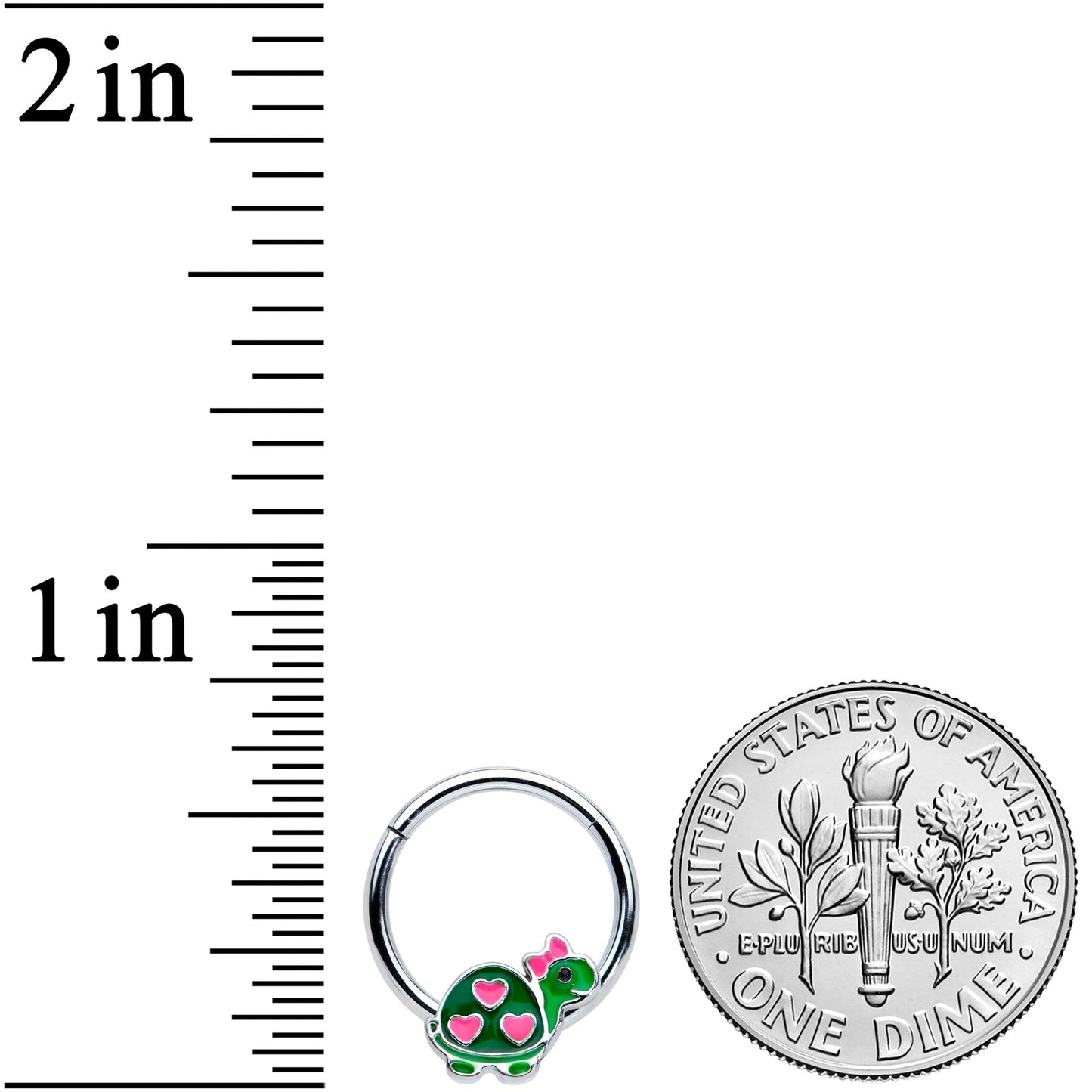 16 Gauge 3/8 Hearts Bow Pink Green Pretty Turtle Hinged Segment Ring