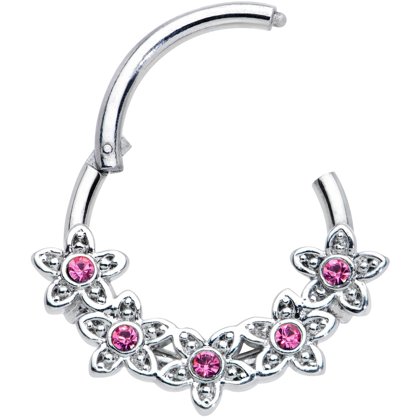 16 Gauge 3/8 Pink Gem Foxy Floral Hinged Segment Ring