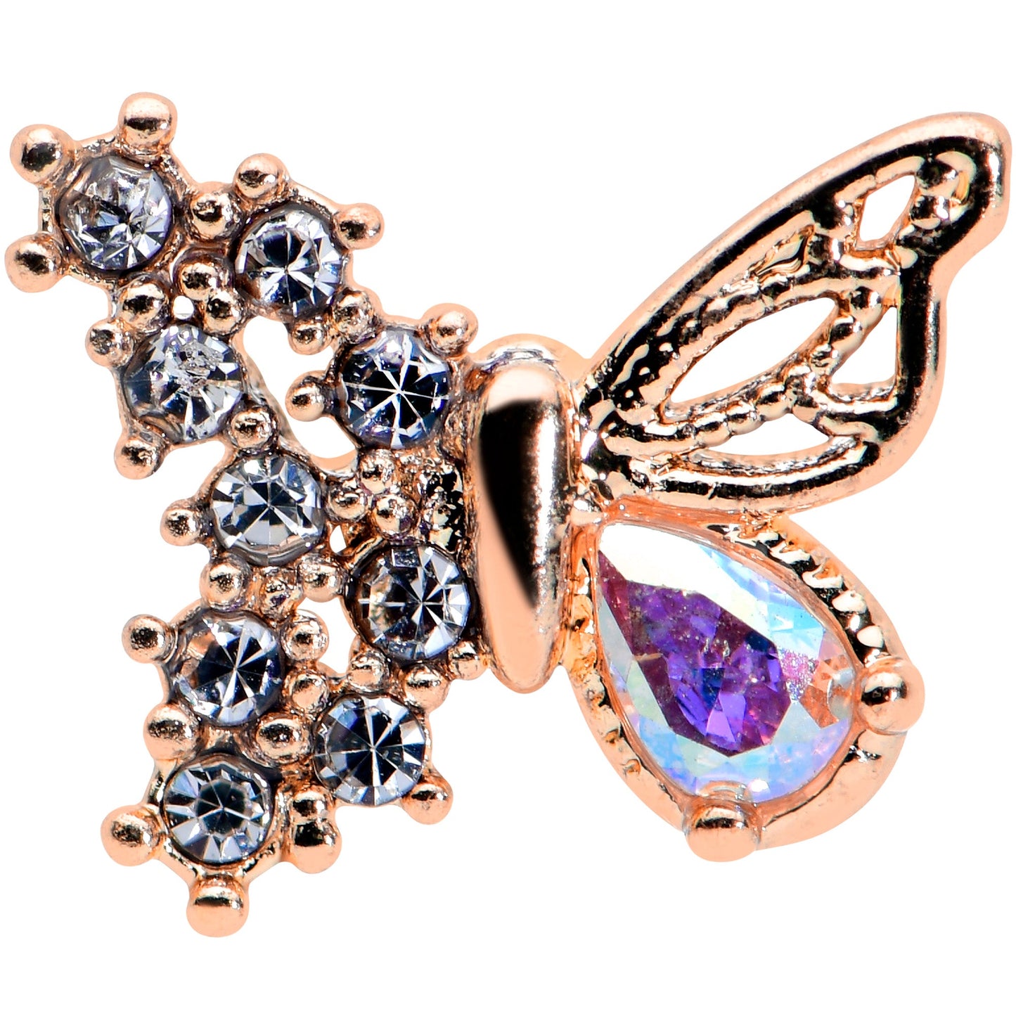 16 Gauge 1/4 Clear Gem Rose Gold Tone Glam Butterfly Cartilage Tragus
