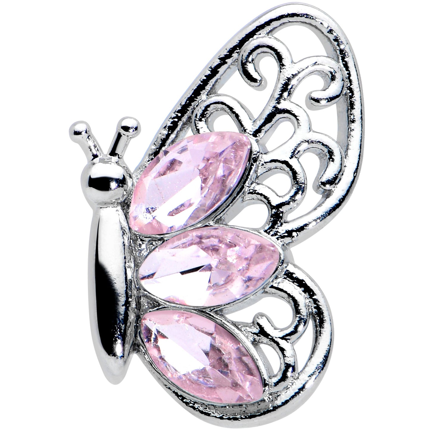 16 Gauge 1/4 Pink Gem Lacy Butterfly Cartilage Tragus Earring
