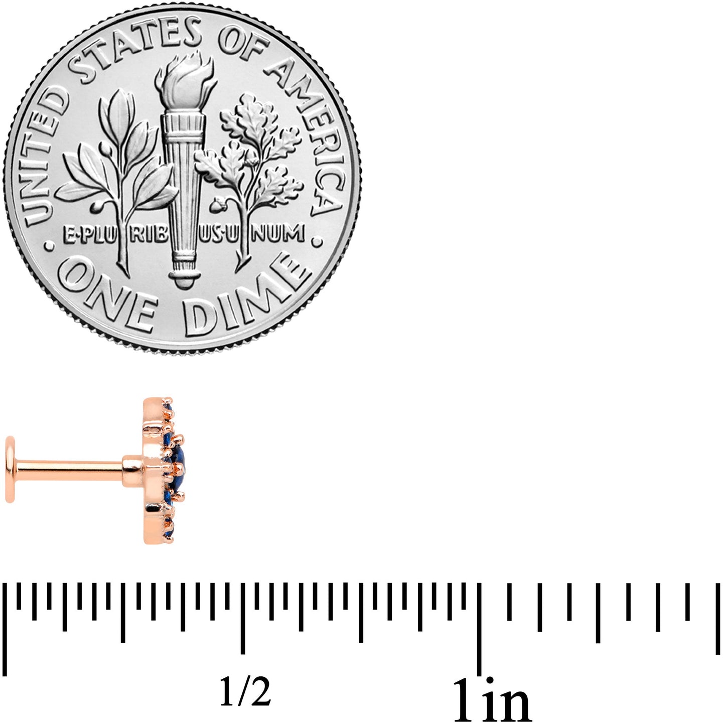 16 Gauge 1/4 Blue Gem Rose Gold Tone Night Star Labret Monroe Tragus