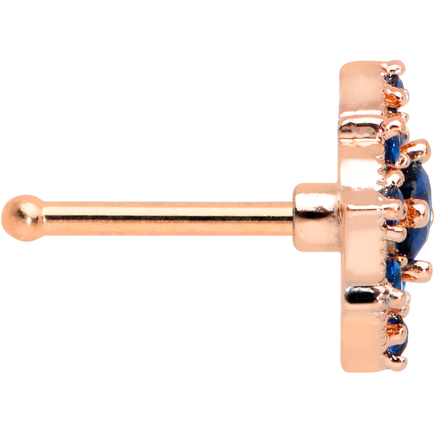 20 Gauge 1/4 Blue Gem Rose Gold Tone Wicked Web Nose Bone
