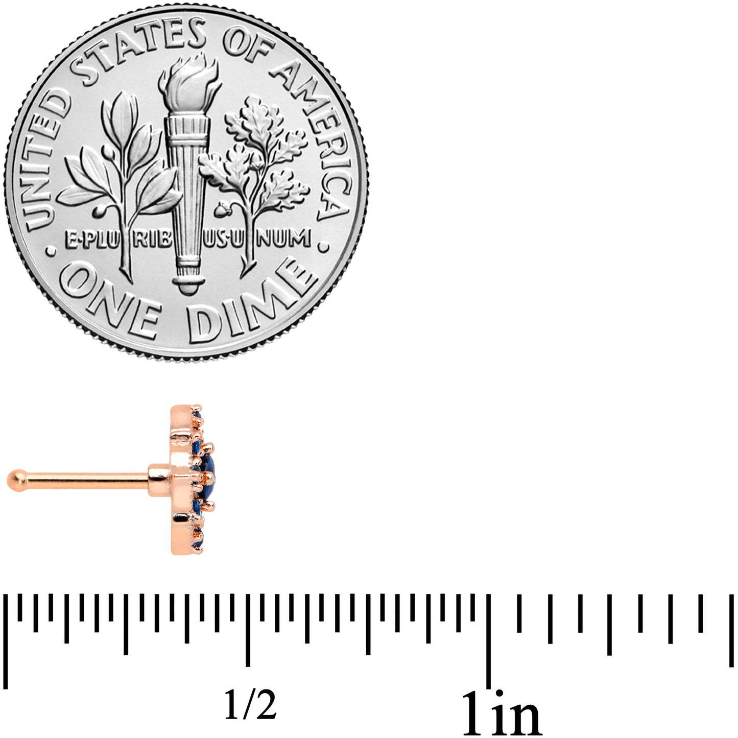 20 Gauge 1/4 Blue Gem Rose Gold Tone Wicked Web Nose Bone