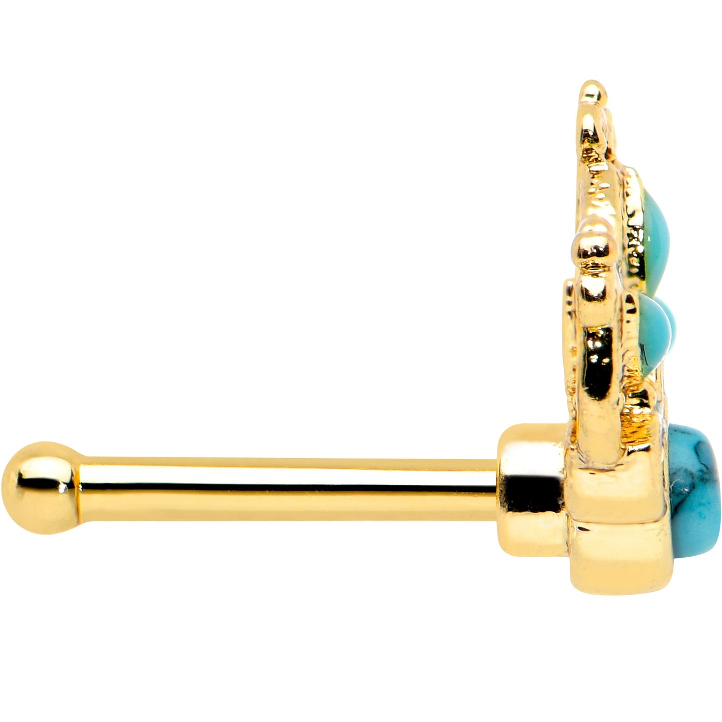 20 Gauge 1/4 Turquoise Gold Tone Opulent Flower Nose Bone