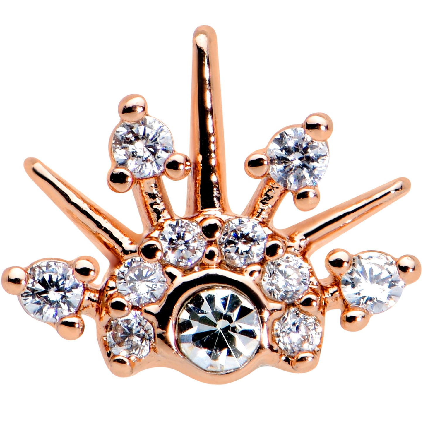 16 Gauge 5/16 Clear CZ Gem Rose Gold Tone Abstract Crown Labret Tragus