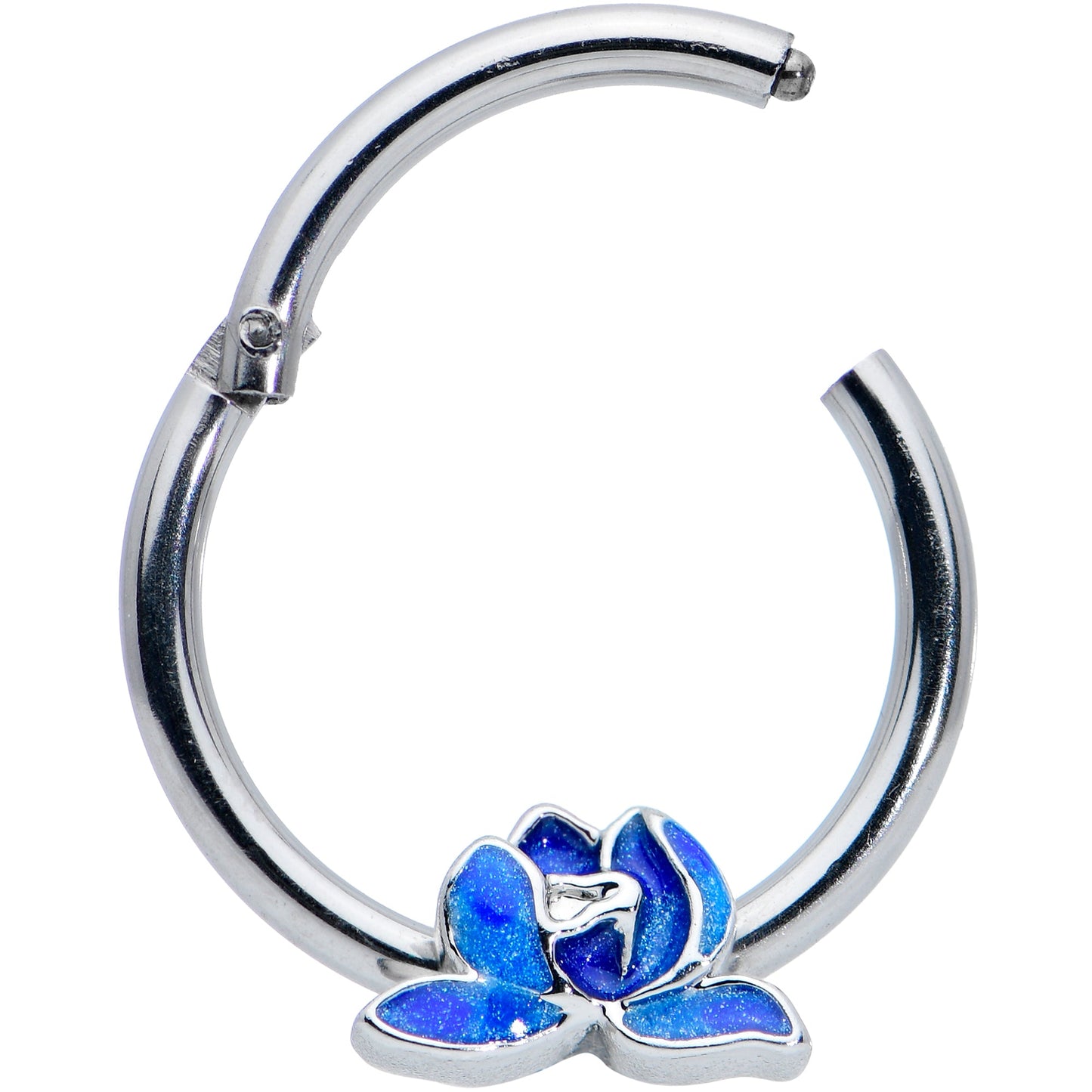 16 Gauge 3/8 Lovely Blue Lotus Flower Hinged Segment Ring
