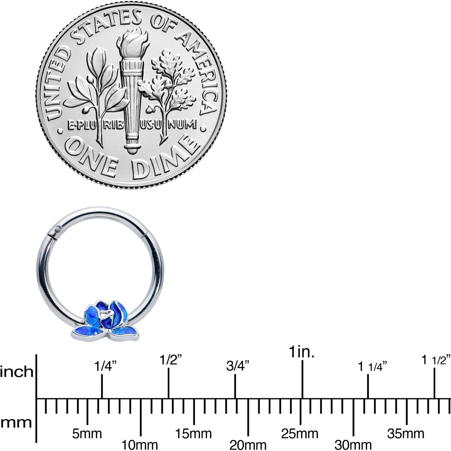 16 Gauge 3/8 Lovely Blue Lotus Flower Hinged Segment Ring