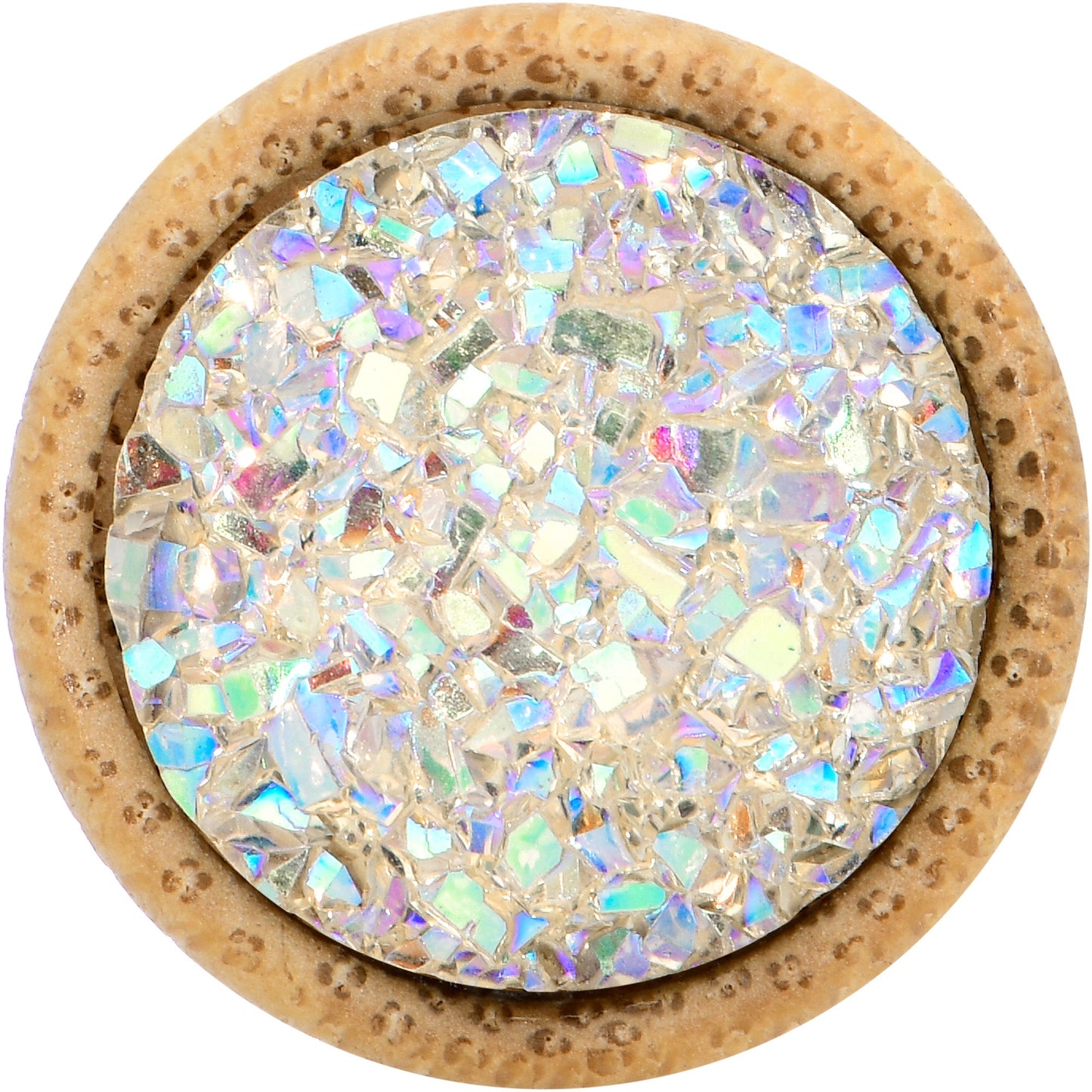 7/16 White Druzy Stone Wood Saddle Plug Set