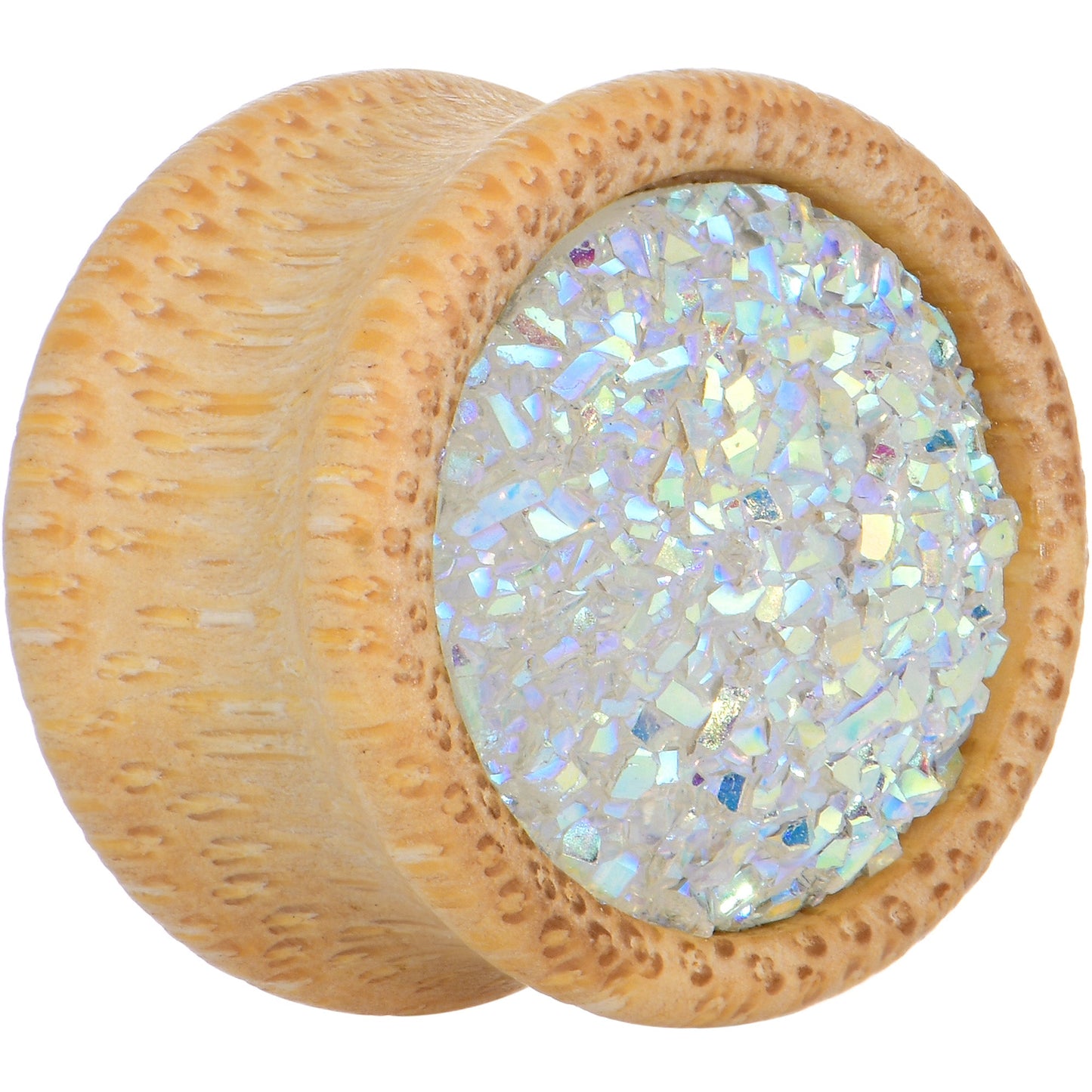 5/8 White Druzy Stone Wood Saddle Plug Set