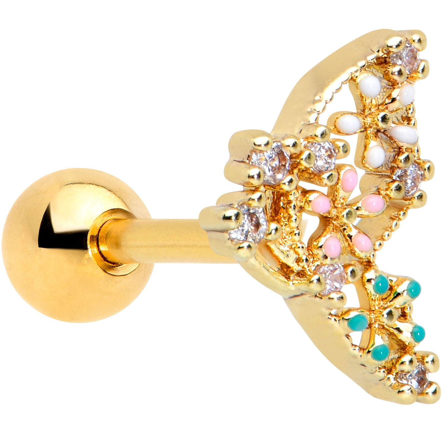 16 Gauge 1/4 Clear CZ Gem Gold Tone Abstract Butterfly Cartilage Tragus