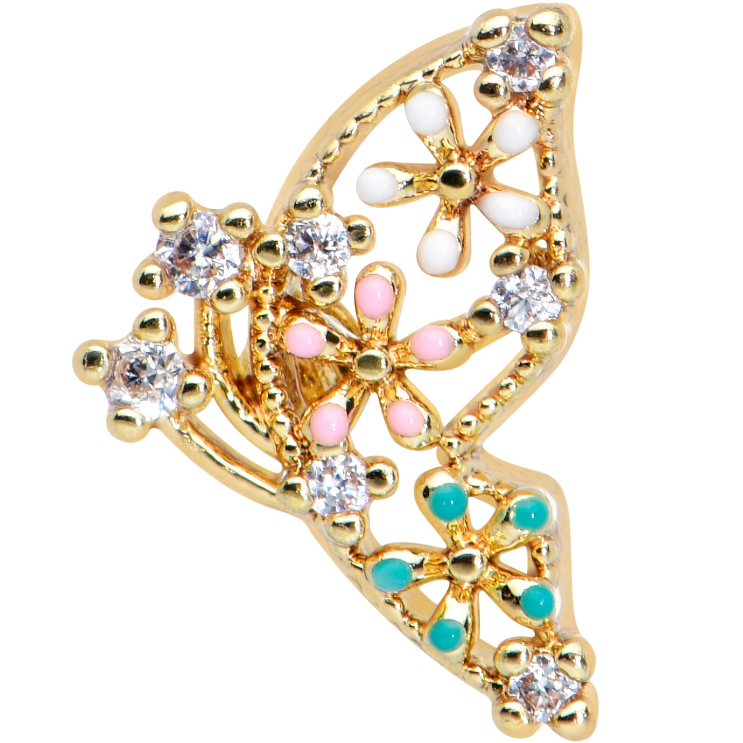 16 Gauge 1/4 Clear CZ Gem Gold Tone Abstract Butterfly Cartilage Tragus