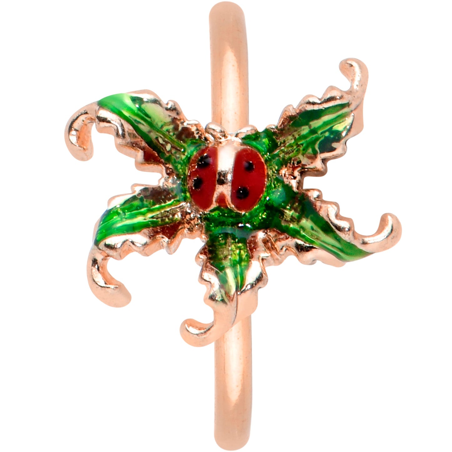 20 Gauge 5/16 Rose Gold Tone Tiny Ladybug Leaves Nose Hoop