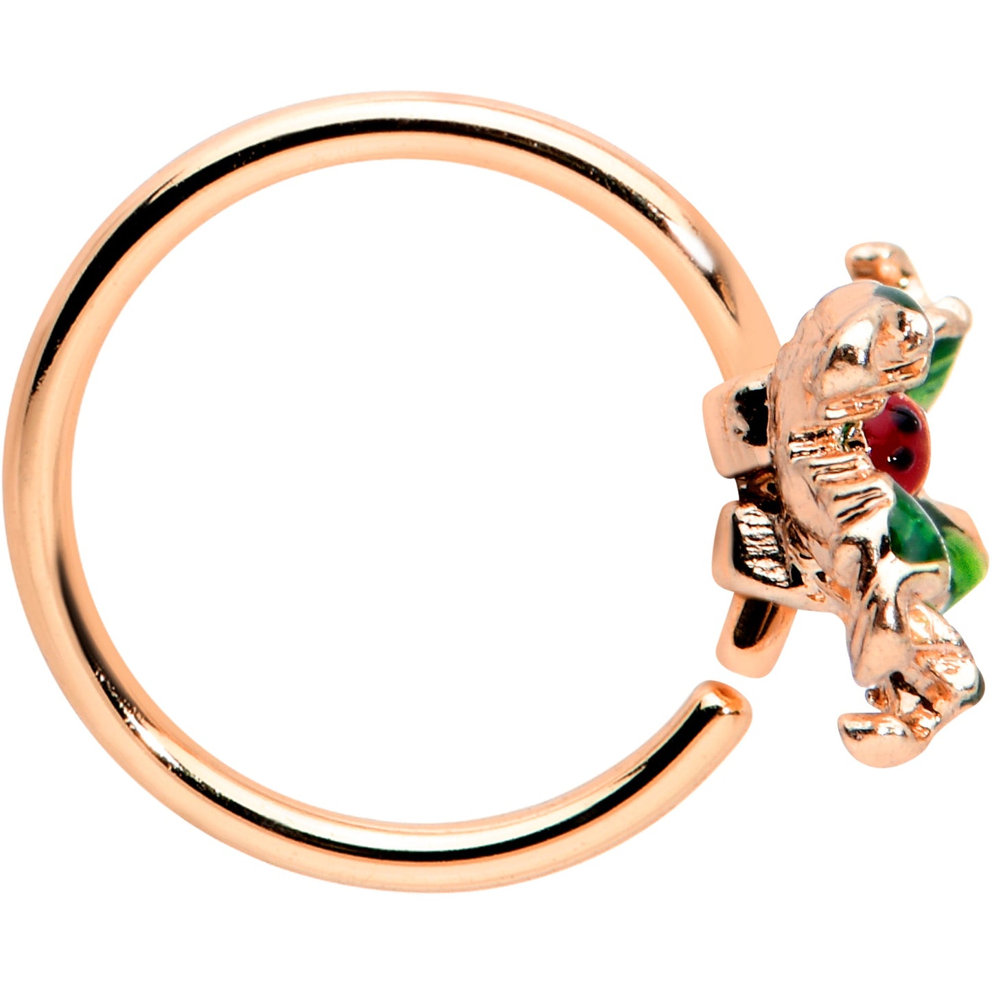 20 Gauge 5/16 Rose Gold Tone Tiny Ladybug Leaves Nose Hoop