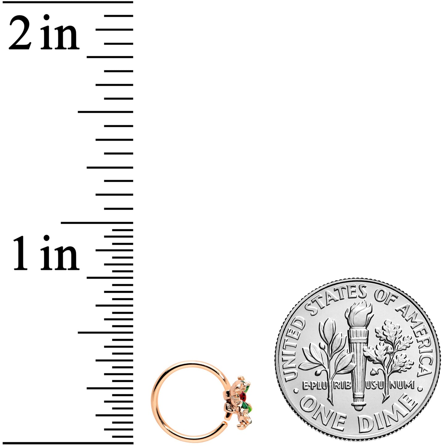 20 Gauge 5/16 Rose Gold Tone Tiny Ladybug Leaves Nose Hoop