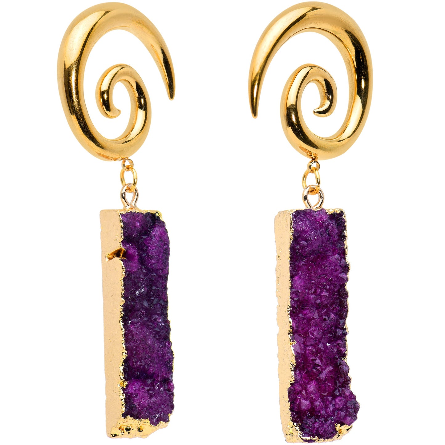 2 Gauge Purple Druzy Stone Rectangle Spiral Taper Ear Weights