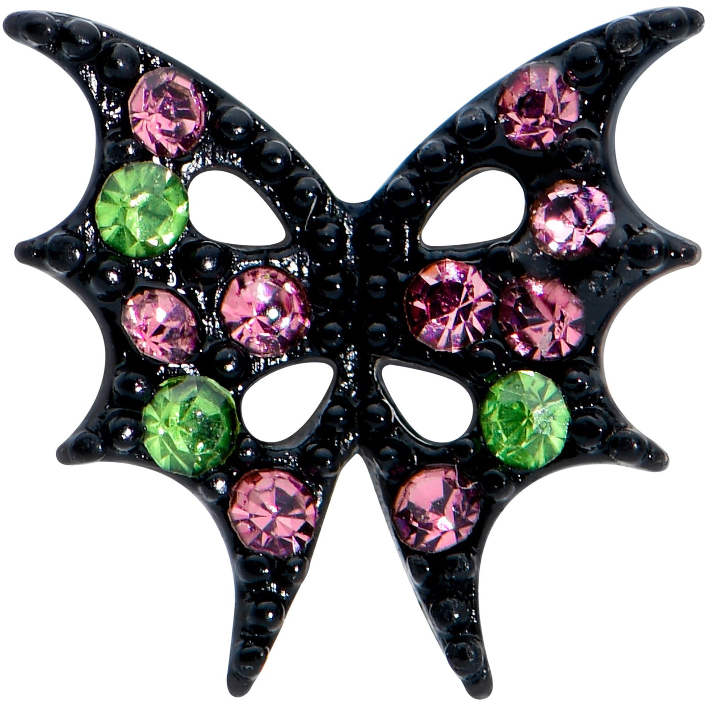 16 Gauge 1/4 Pink Green Gem Black Bat Wings Halloween Cartilage Tragus