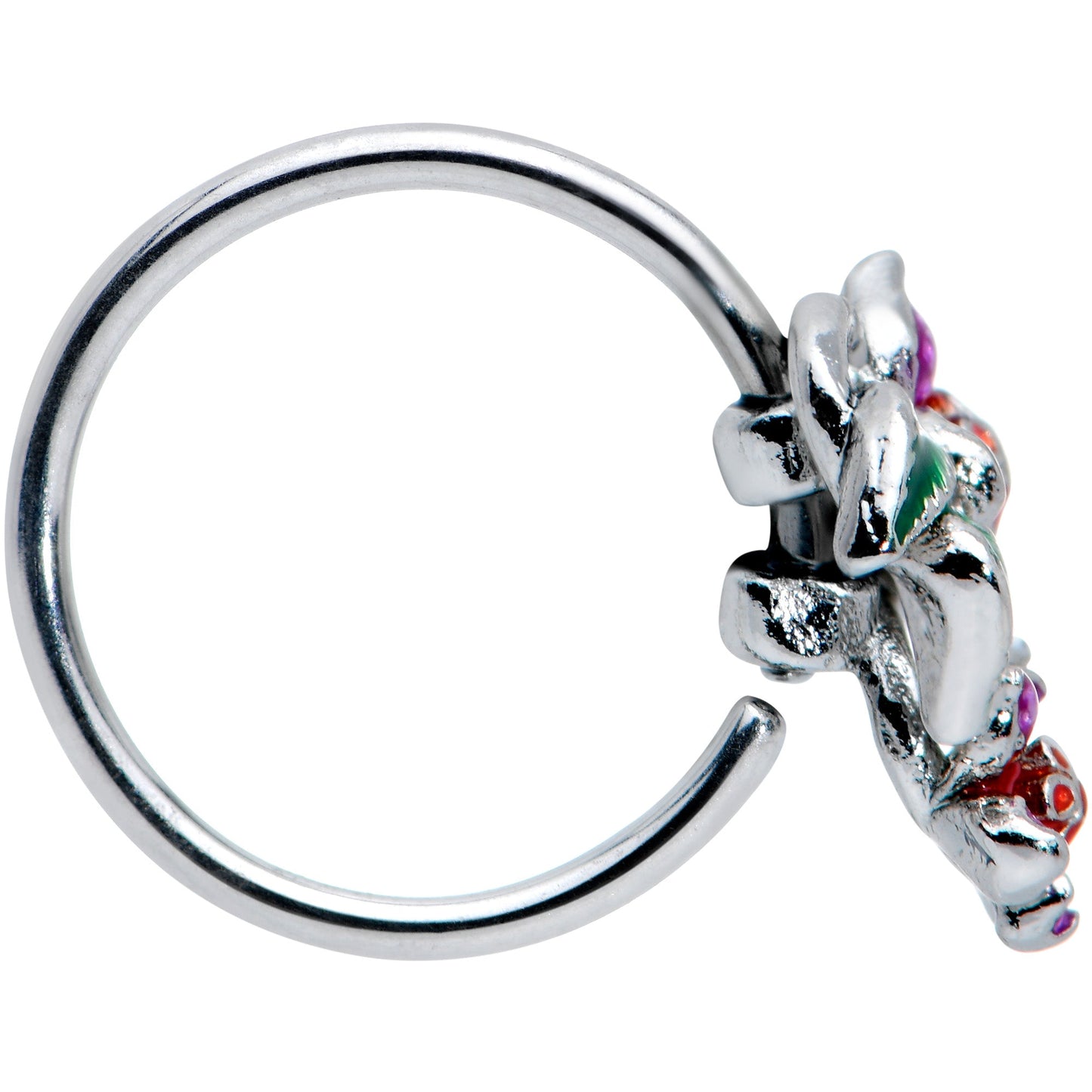 20 Gauge 5/16 Red Purple Flower in Flower Nose Hoop