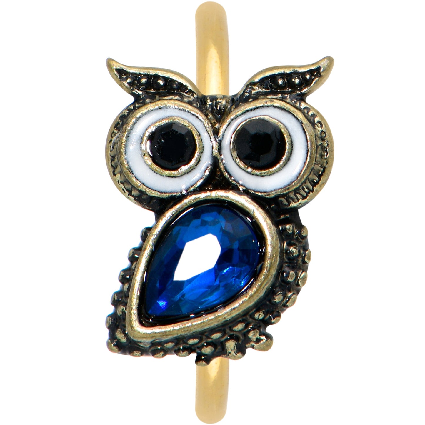 20 Gauge 5/16 Blue Gem Gold Tone Wide Eyed Owl Nose Hoop