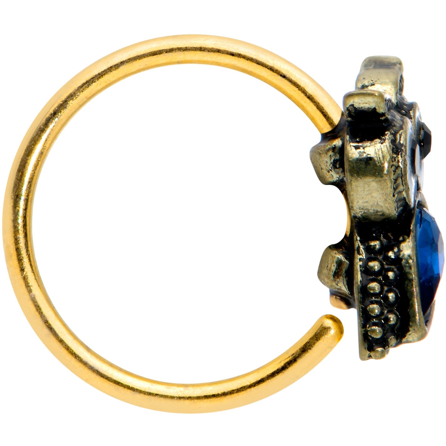 20 Gauge 5/16 Blue Gem Gold Tone Wide Eyed Owl Nose Hoop