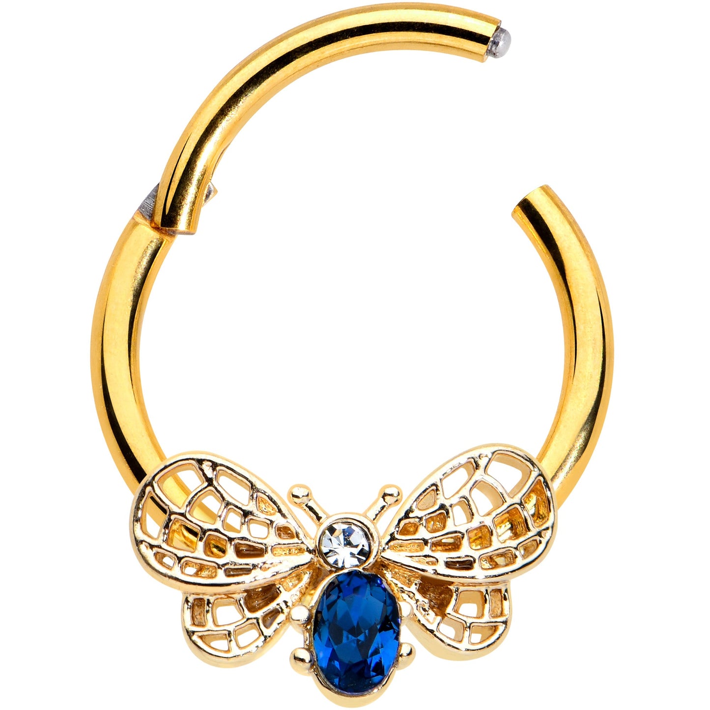 16 Gauge 3/8 Blue Gem Gold Tone Beautiful Bee Hinged Segment Ring
