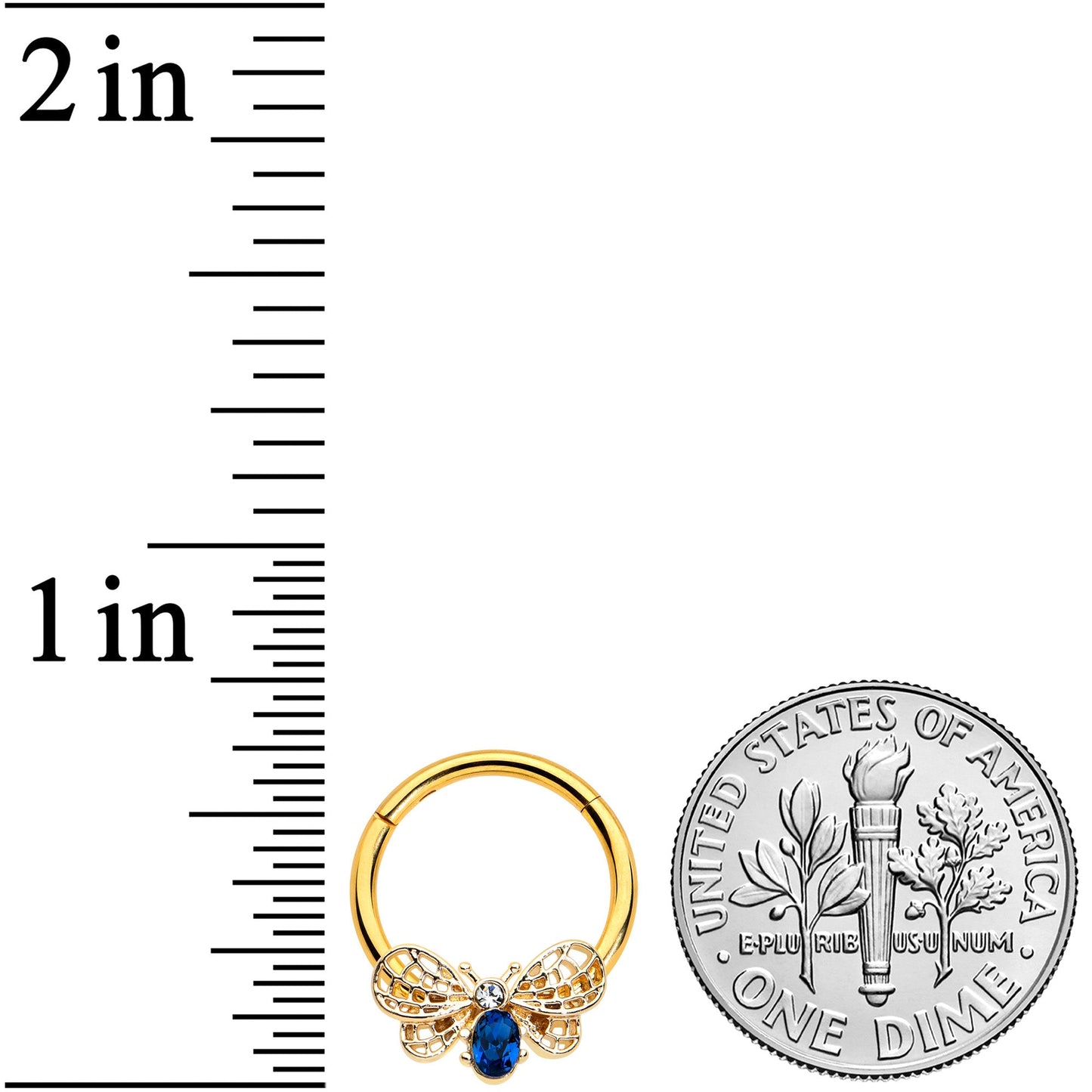 16 Gauge 3/8 Blue Gem Gold Tone Beautiful Bee Hinged Segment Ring