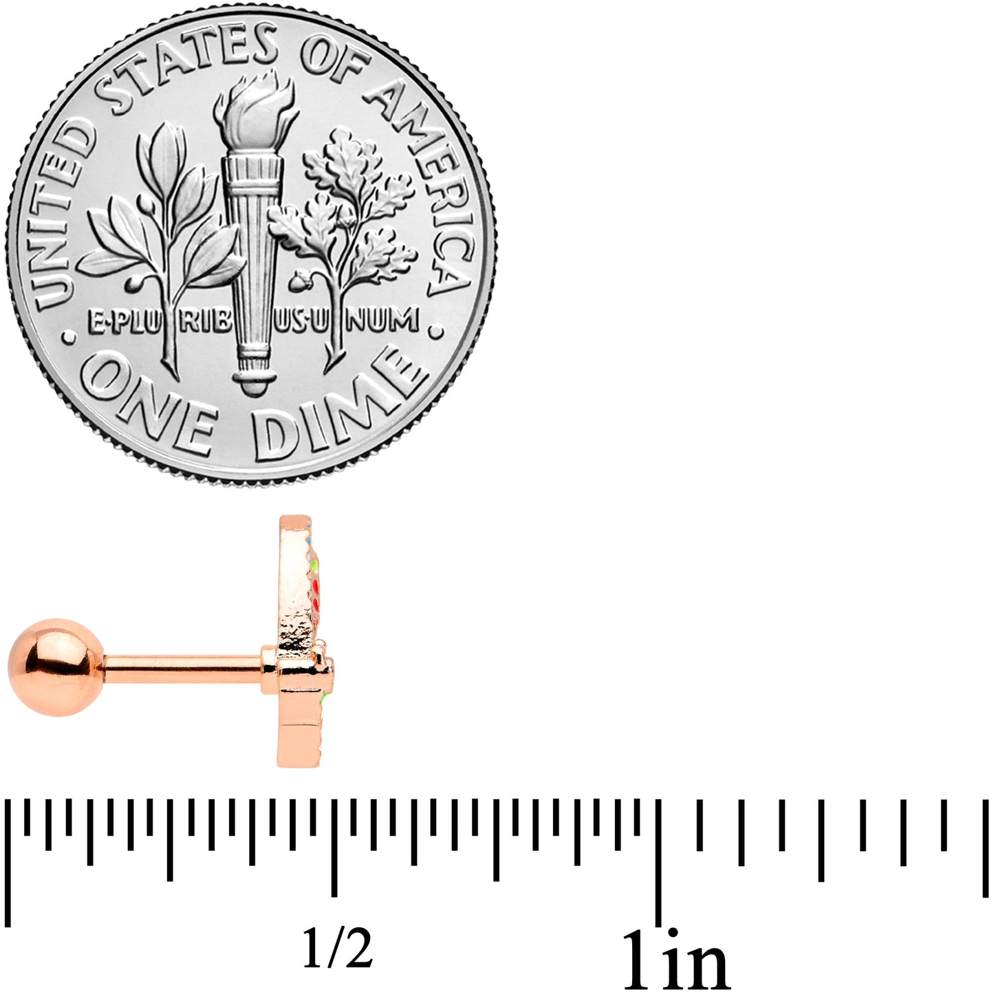 16 Gauge 1/4 Rose Gold Tone Mosaic Butterfly Cartilage Tragus Earring