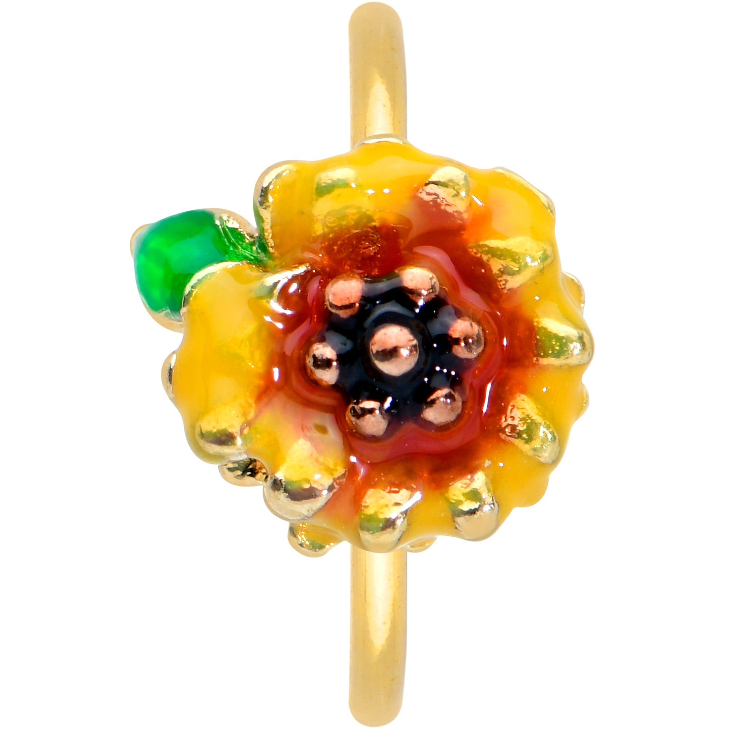 20 Gauge 5/16 Gold Tone Summer Sunflower Nose Hoop