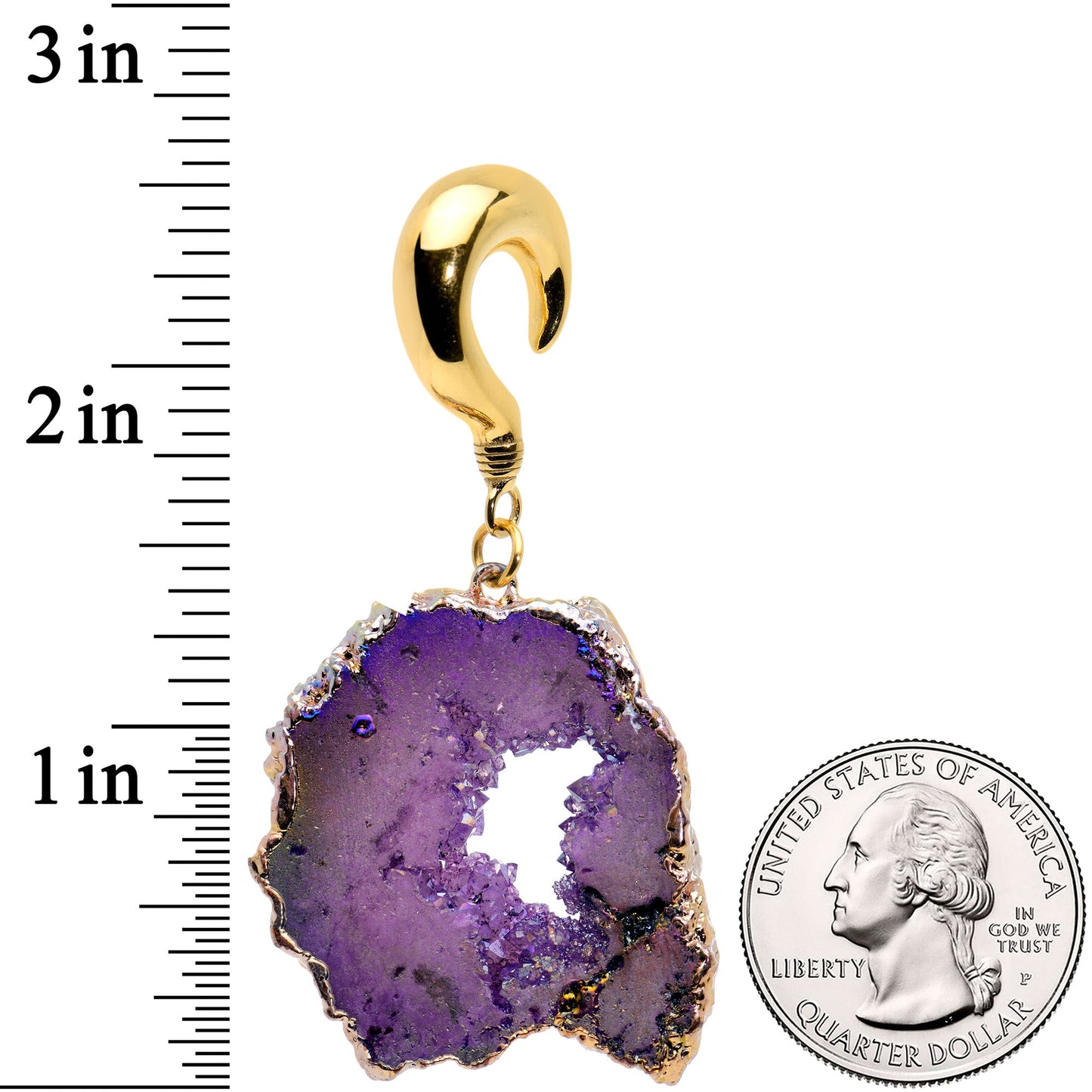 2 Gauge Gold Tone Purple Druzy Stone Curved Taper Ear Weights