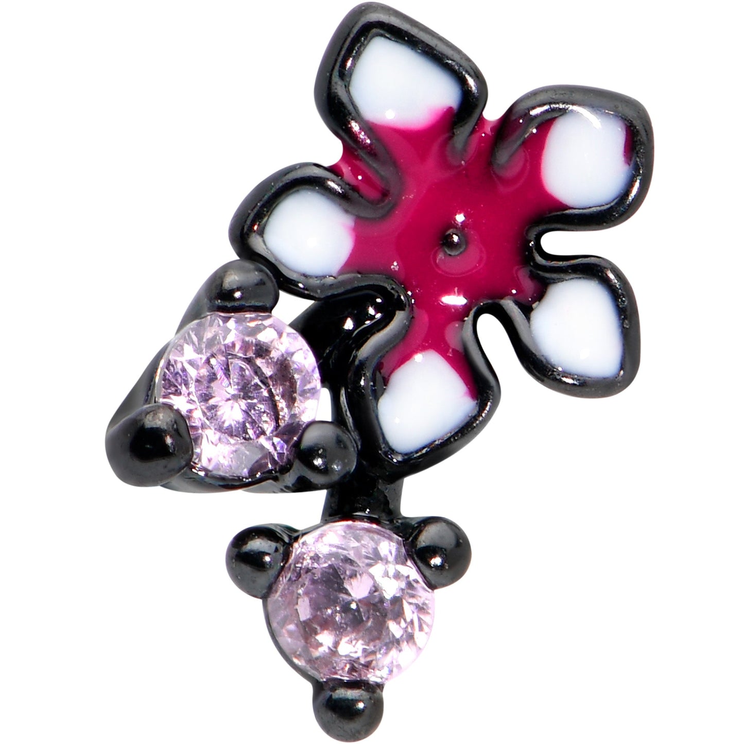 16 Gauge 1/4 Pink Gem Black Fanciful Flower Labret Monroe Tragus
