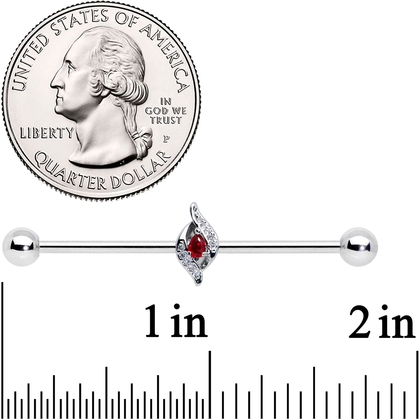 14 Gauge Clear Red Gem Swirling Oval Industrial Barbell 38mm
