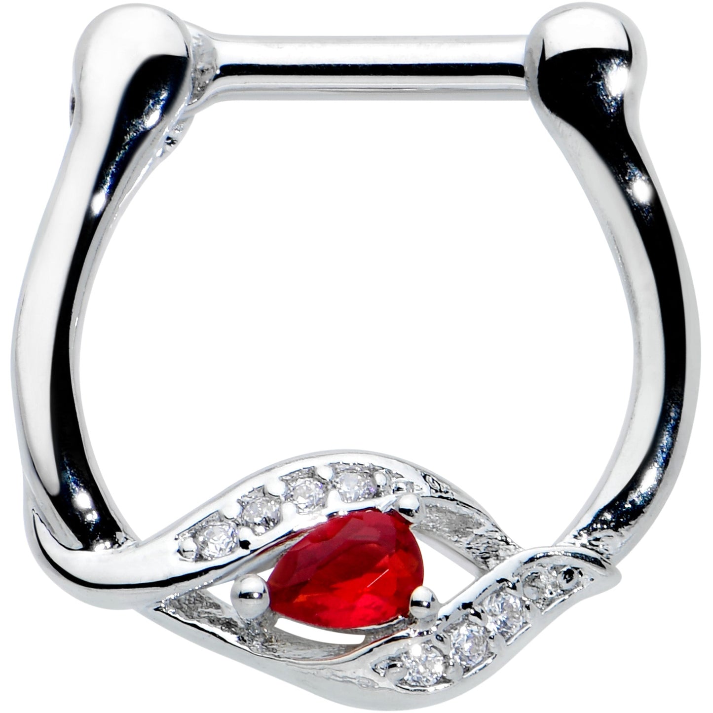 16 Gauge 1/4 Clear Red Gem Swirling Oval Cartilage Clicker