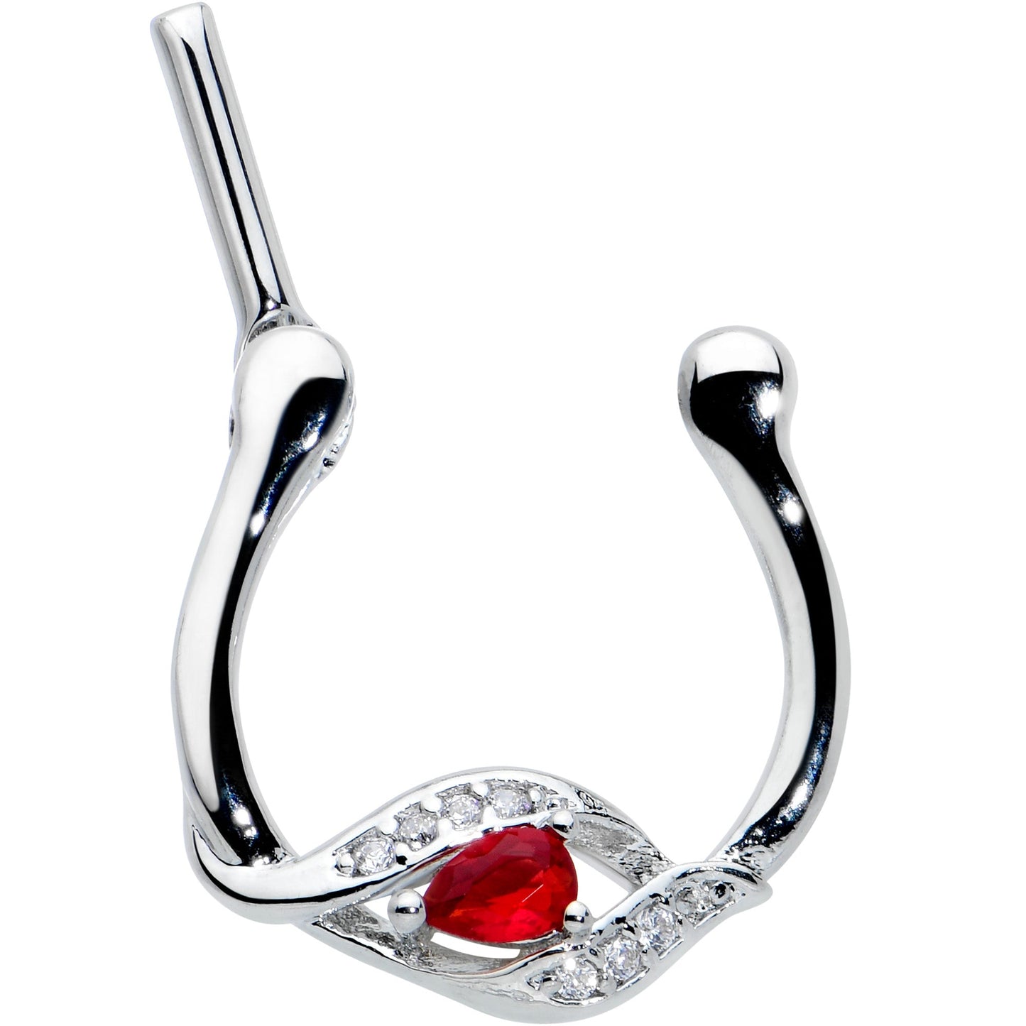 16 Gauge 1/4 Clear Red Gem Swirling Oval Cartilage Clicker