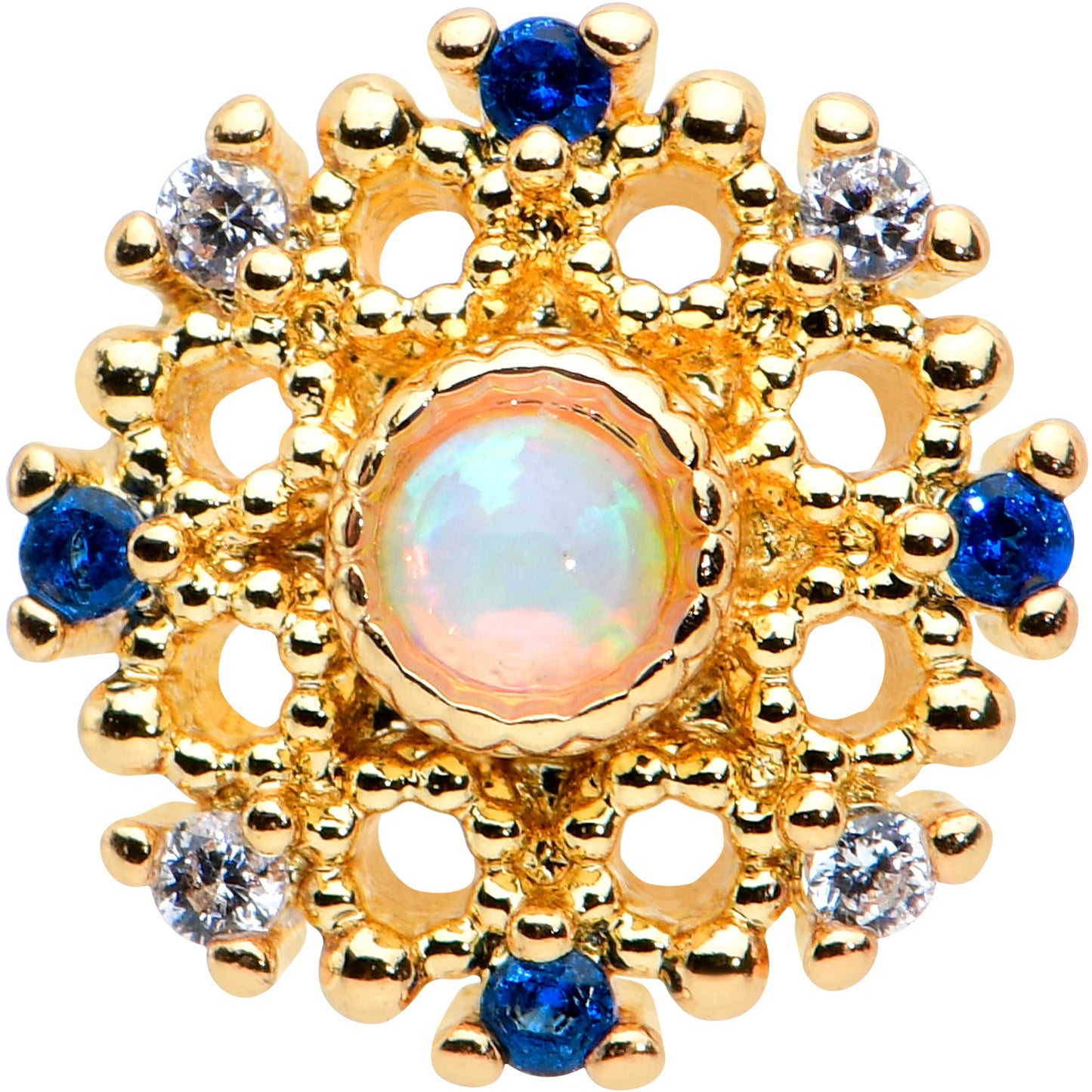16 Gauge 1/4 White Synthetic Opal Gold Tone Sun Labret Monroe Tragus