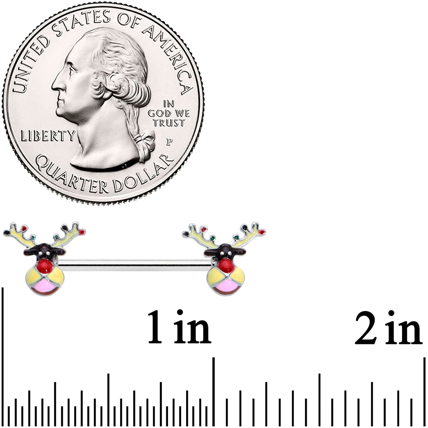 14 Gauge 9/16 Colorful Reindeer Christmas Barbell Nipple Ring Set