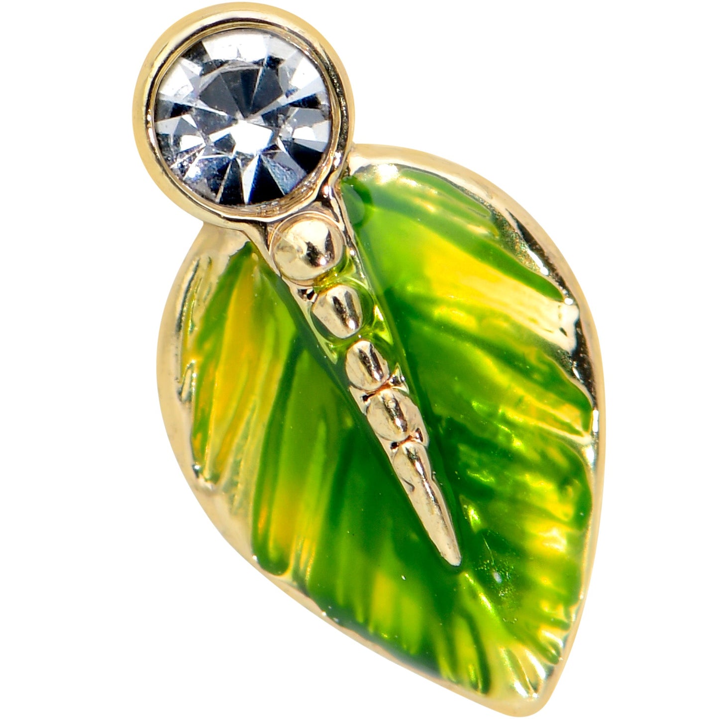 16 Gauge 5/16 Clear Gem Gold Tone Lush Green Leaf Labret Monroe Tragus
