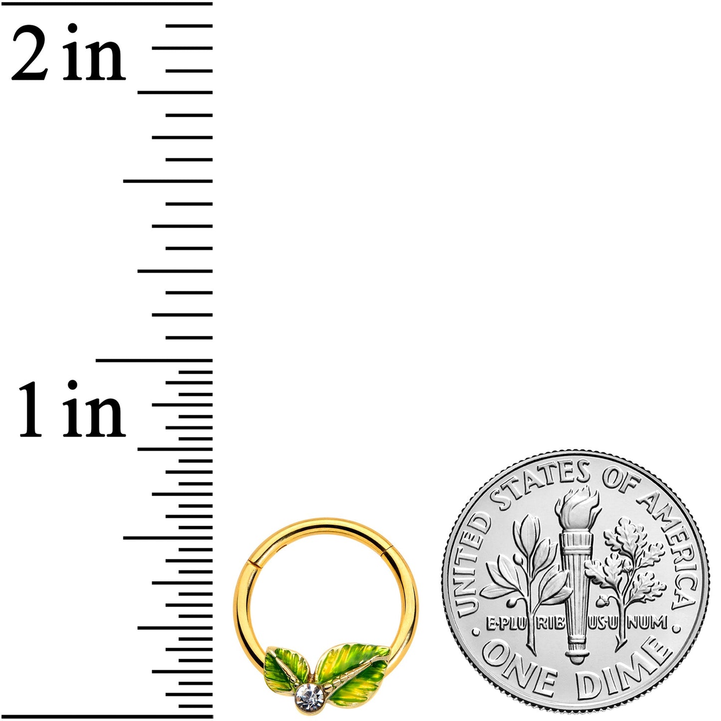 16 Gauge 3/8 Clear Gem Gold Tone Lush Green Leaves Hinged Segment Ring