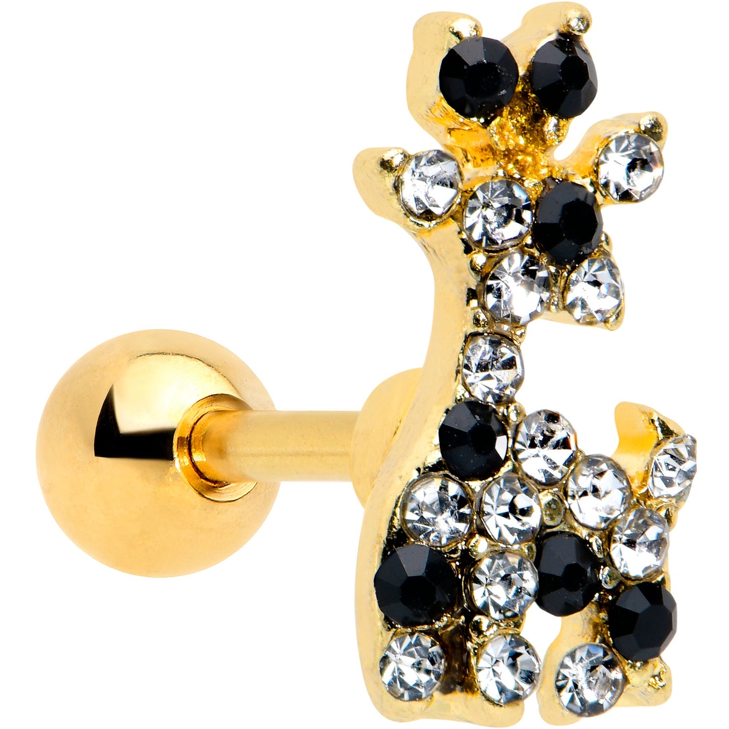 16 Gauge 1/4 Black Gem Gold Tone Decadent Deer Cartilage Tragus