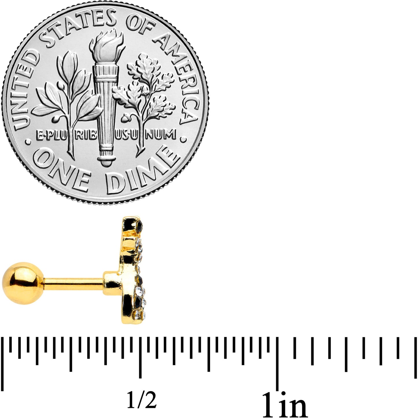 16 Gauge 1/4 Black Gem Gold Tone Decadent Deer Cartilage Tragus