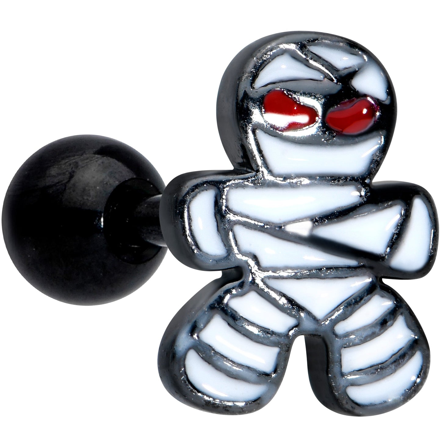 16 Gauge 1/4 Black PVD Red Eye Mummy Halloween Cartilage Tragus