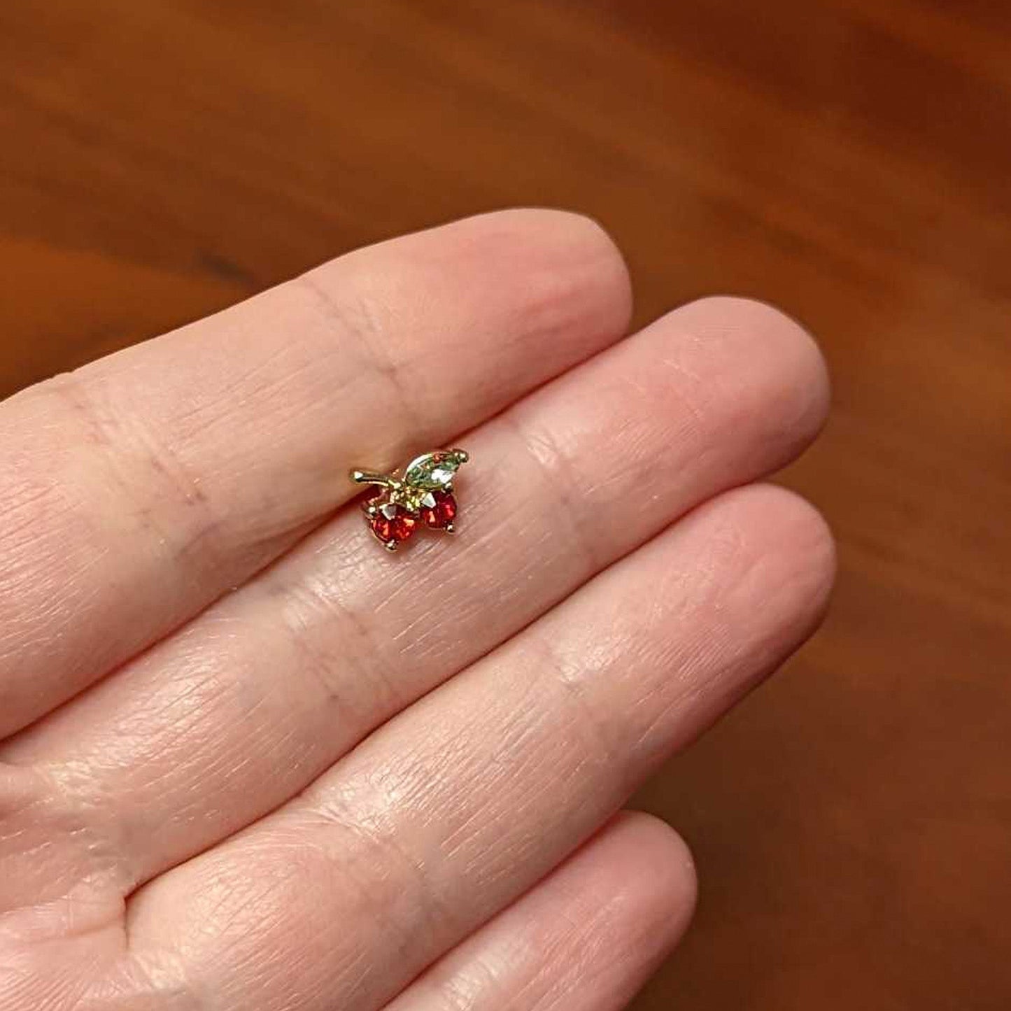 16 Gauge 1/4 Red Gem Gold Tone Tasty Cherry Fruit Labret Monroe Tragus