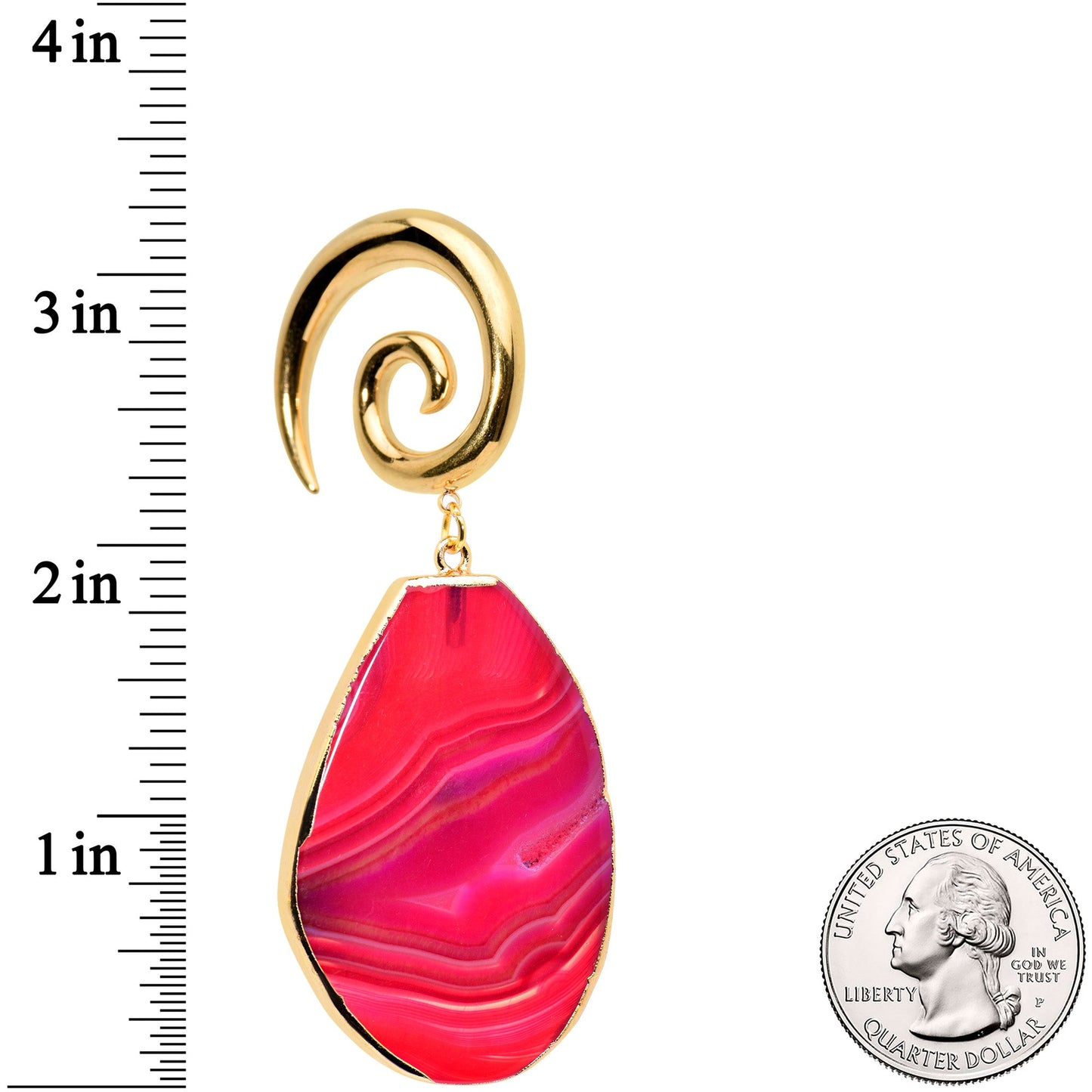 2 Gauge Gold Tone Red Marble Onyx Stone Spiral Taper Ear Weights