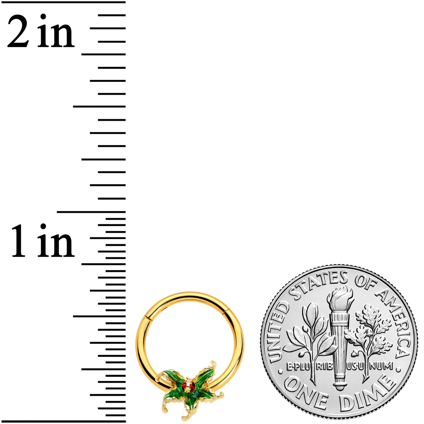 16 Gauge 3/8 Gold Tone Tiny Ladybug Leaves Hinged Segment Ring
