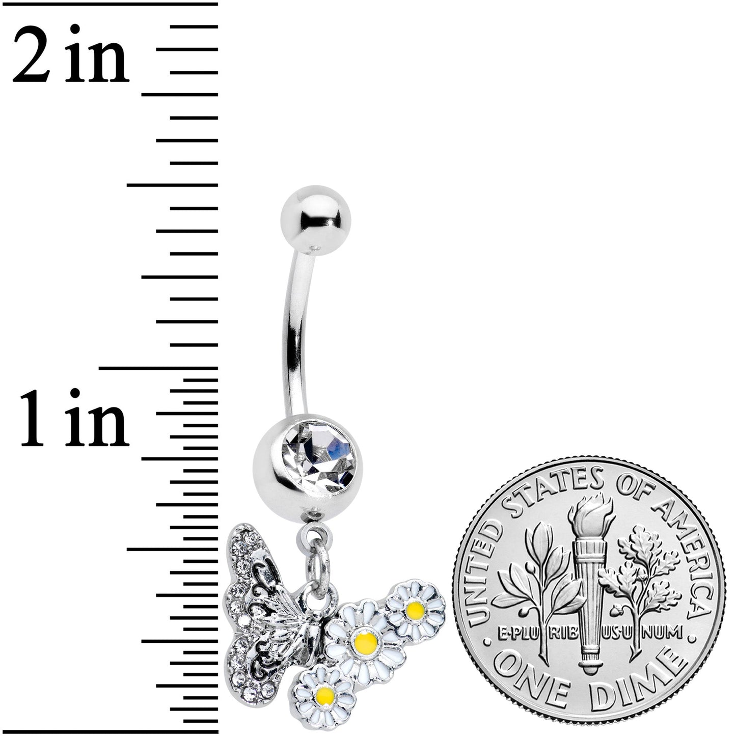 Clear Gem Butterfly Daisy Flowers Dangle Belly Ring